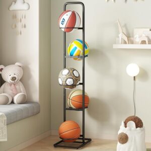 Vertical Ball Storage Rack – Adjustable 5-Tier Sports Organizer Stand for Basketball, Soccer, Volleyball and More（56.7inches）
