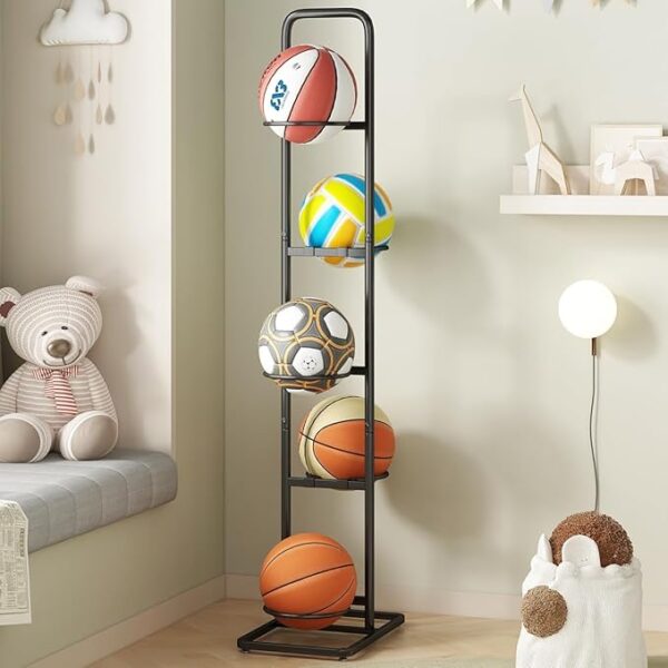 Vertical Ball Storage Rack - Adjustable 5-Tier Sports Organizer Stand for Basketball, Soccer, Volleyball and More（56.7inches）