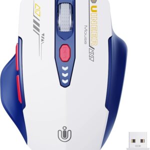 Wireless Mouse, [Upgraded] Visible Battery Display，Rechargeable Laptop Mice 2.4G USB, 4 Adjustable DPI Levels,Optical Ratón Wireless for Laptop PC Computer,White and Blue